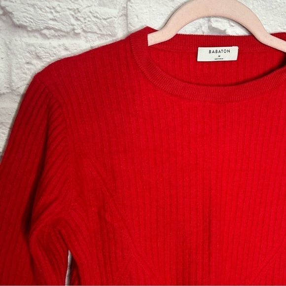 Babaton Red Wool Linen Blend Ribbed Cropped Sweater - Picture 7 of 12